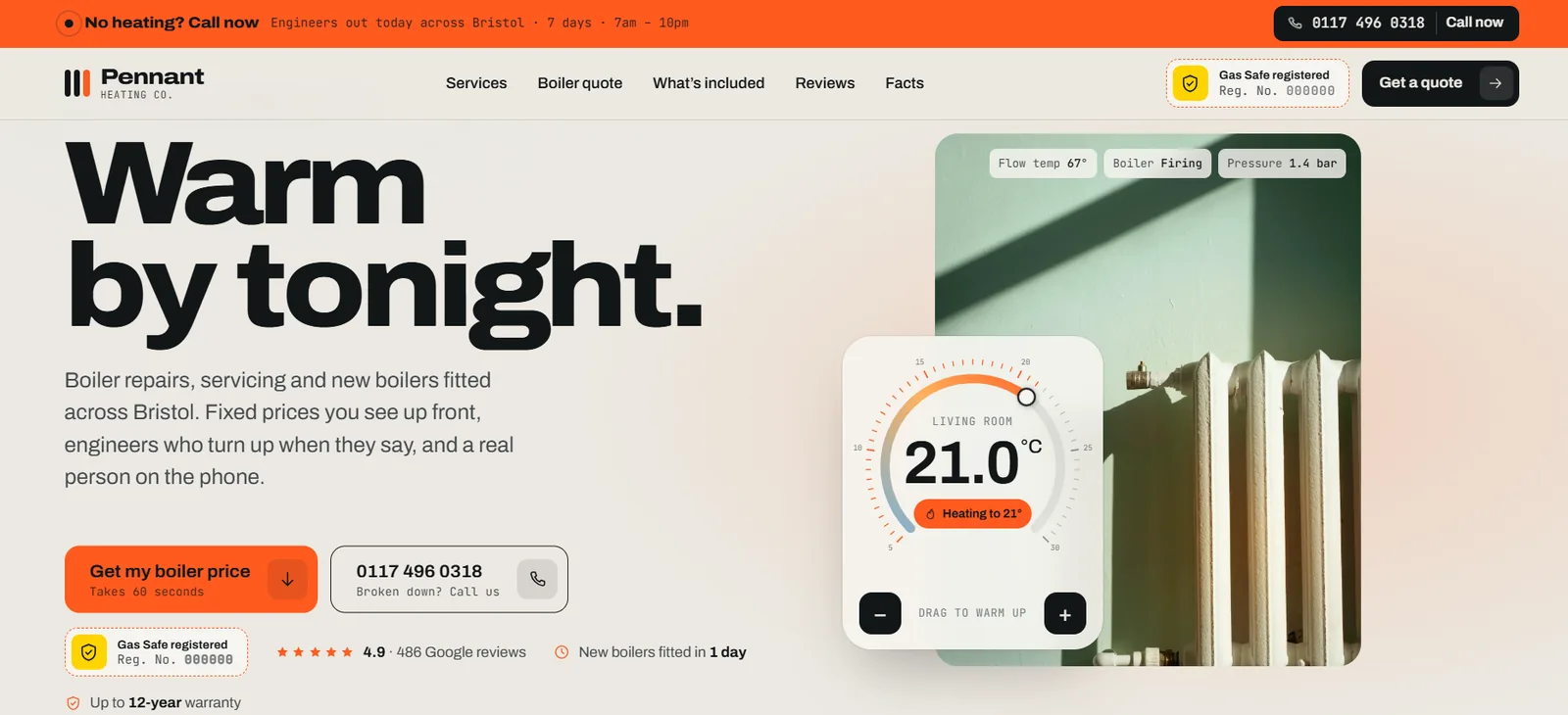 PENNANT HEATING concept website on desktop
