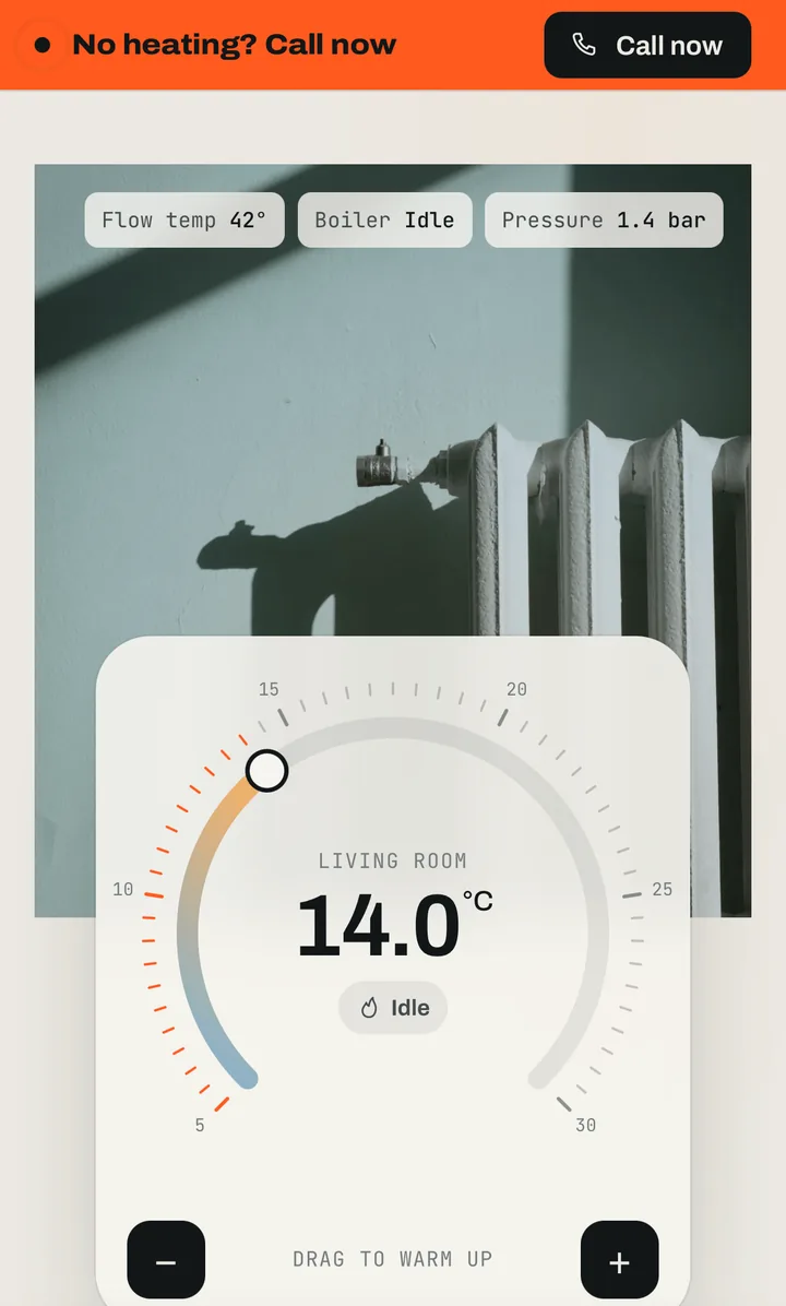 PENNANT HEATING concept website on mobile, screen 2