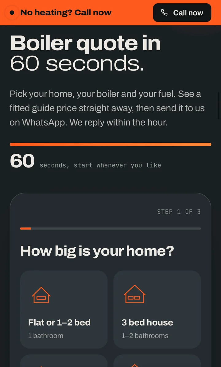 PENNANT HEATING concept website on mobile, screen 3