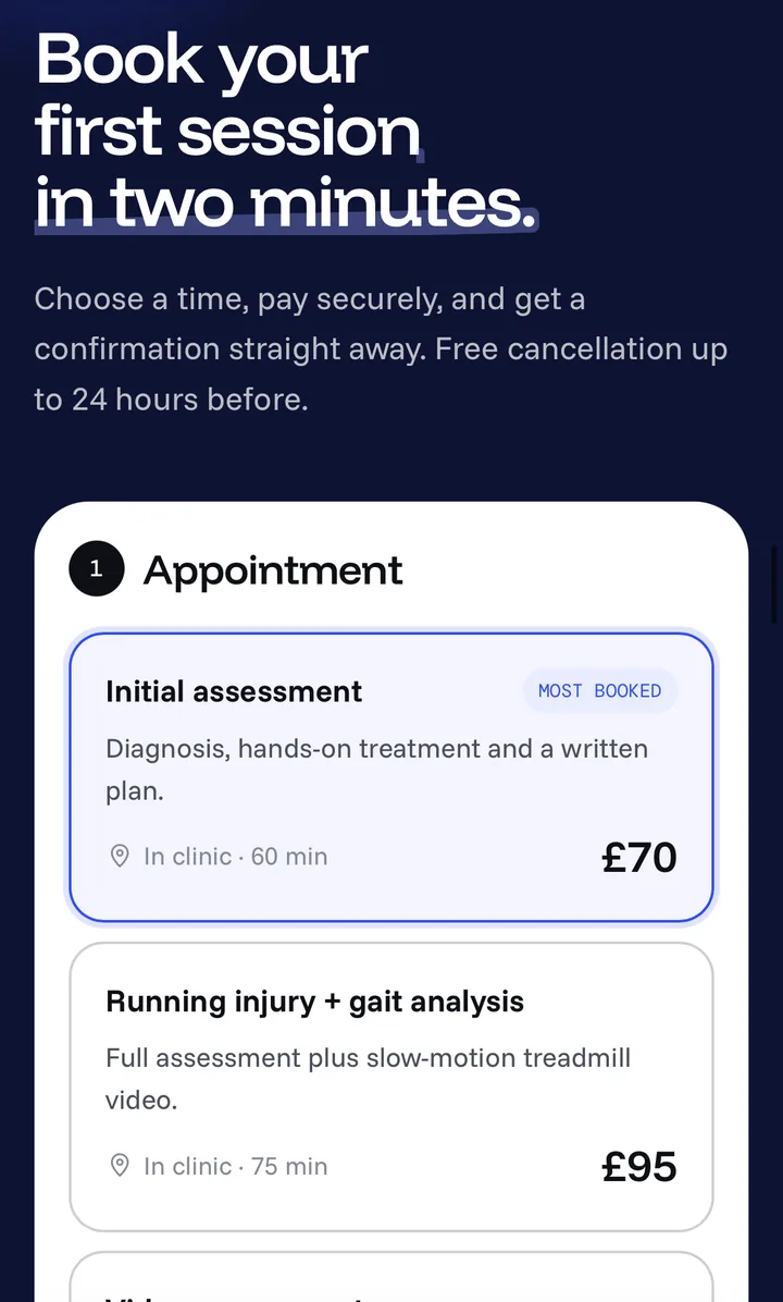ASHLAR PHYSIOTHERAPY concept website on mobile, screen 3