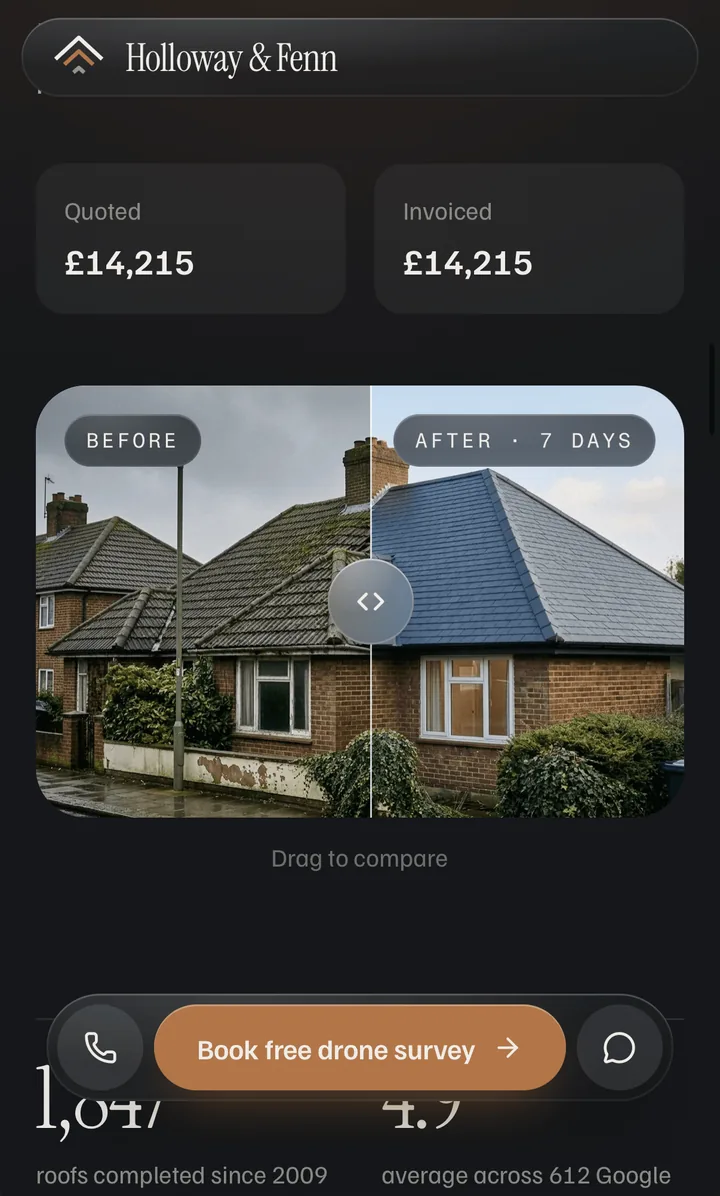 HOLLOWAY & FENN concept website on mobile, screen 3